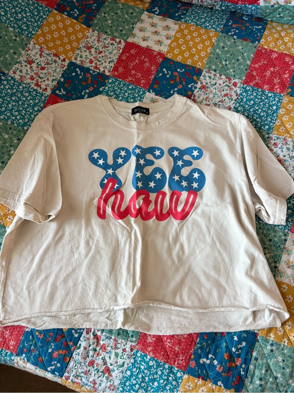 Blue Star 'YEE' and Red 'haw' crop top